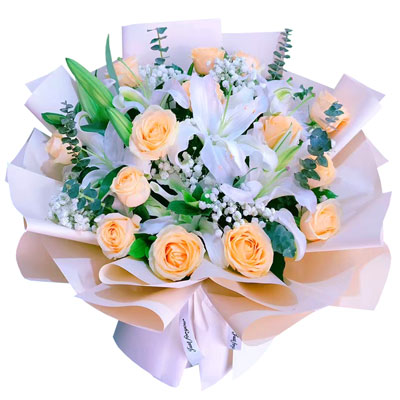 湘潭16朵香槟玫瑰2支百合，爱的温暖和幸福