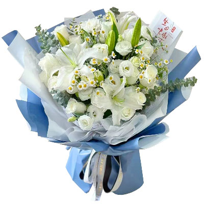 湘潭11朵白玫瑰桔梗百合，爱永恒不息
