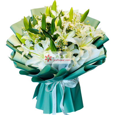 湘潭8支白色多头百合洋甘菊，如潮的思念