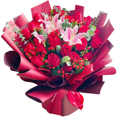 湘潭22朵红玫瑰百合，爱的火焰
