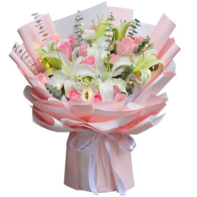 湘潭16朵粉玫瑰百合,感情稳定坚固