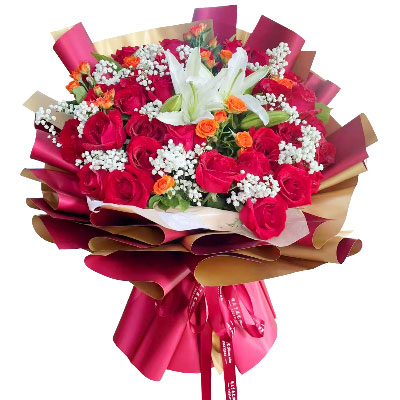 湘潭33朵红玫瑰百合，爱如同花般绽放