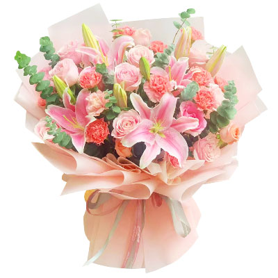 湘潭11朵粉色康乃馨玫瑰百合，充满爱和温馨